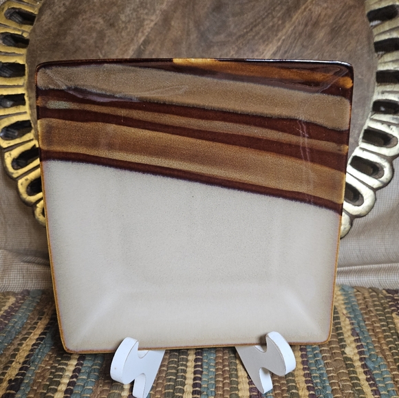 Retired Sango glazed stoneware Avanti Brown 8" square salad plate 4722 - Picture 4 of 6